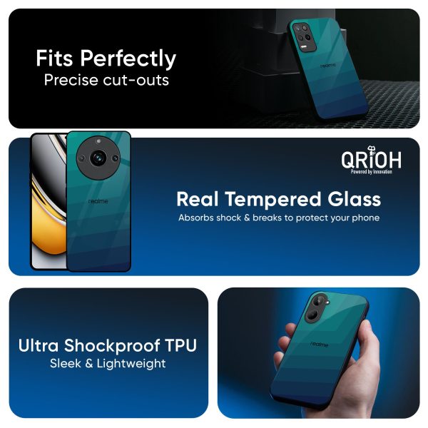 Green Triangle Pattern Glass Case for Realme 13 5G Fashion