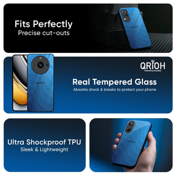 Blue Wave Abstract Glass Case for Realme 13 5G Online Sale